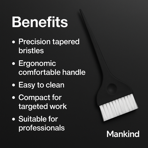 Mankind hair colouring brush showing key benefits