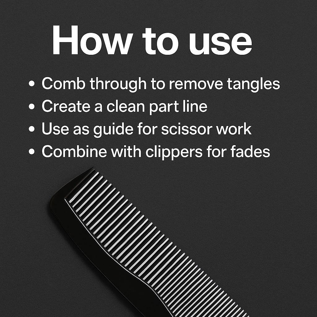 Mankind barber comb showing fine teeth and ergonomic profile