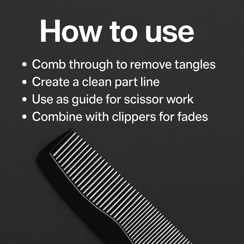 Mankind barber comb showing fine teeth and ergonomic profile