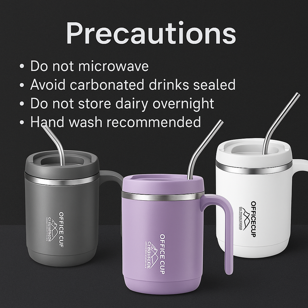 Mankind insulated mug with safety precautions