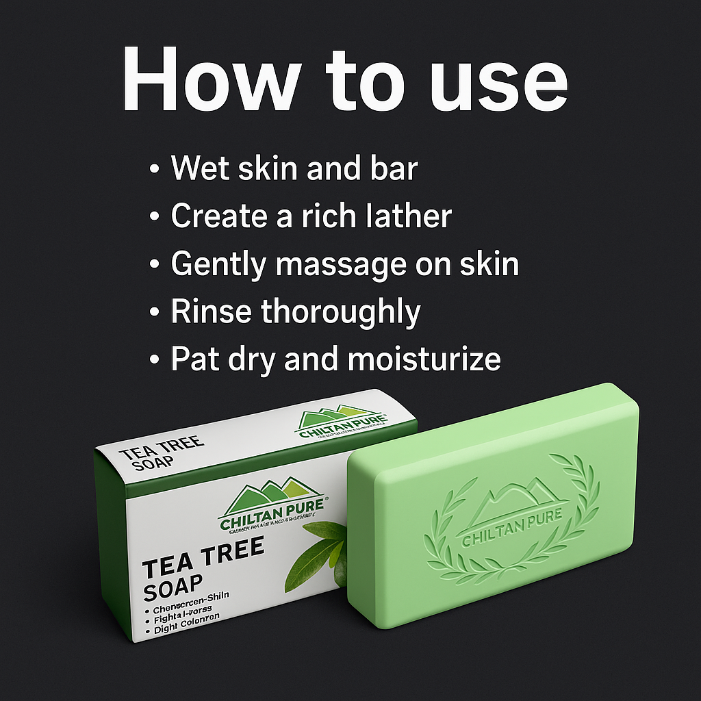 Mankind Tea Tree Soap bar with lather and usage steps