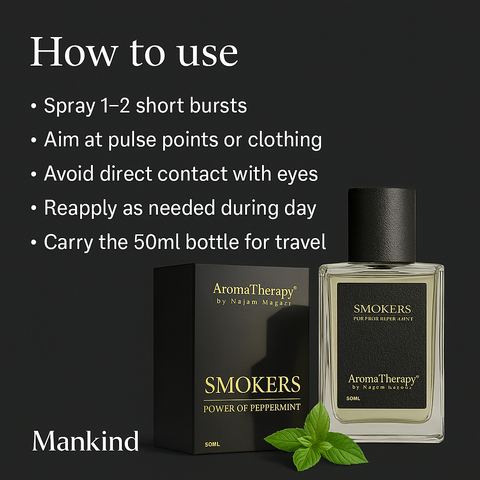 Mankind peppermint perfume bottle with usage tips