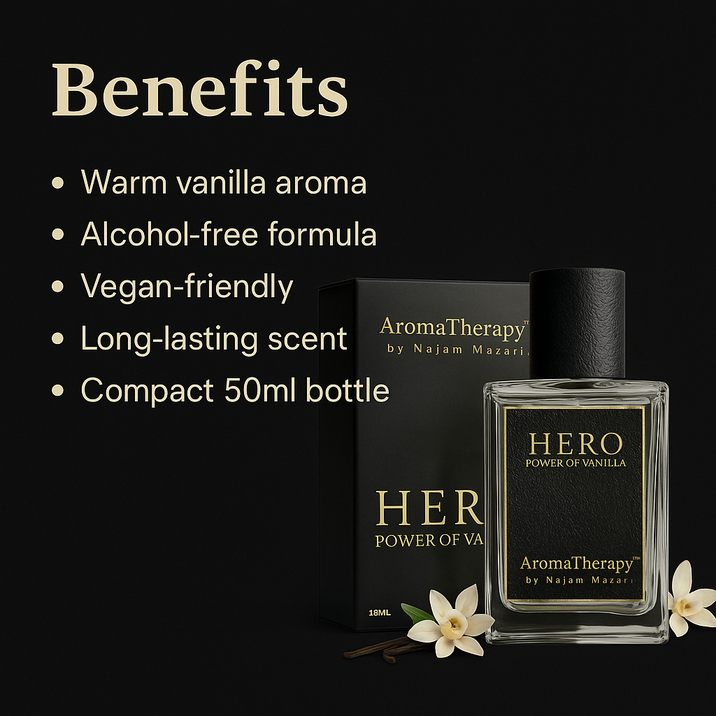 Mankind Hero perfume bottle highlighting benefits