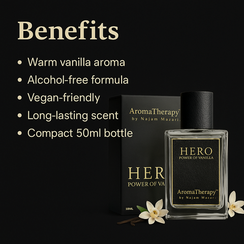 Mankind Hero perfume bottle highlighting benefits