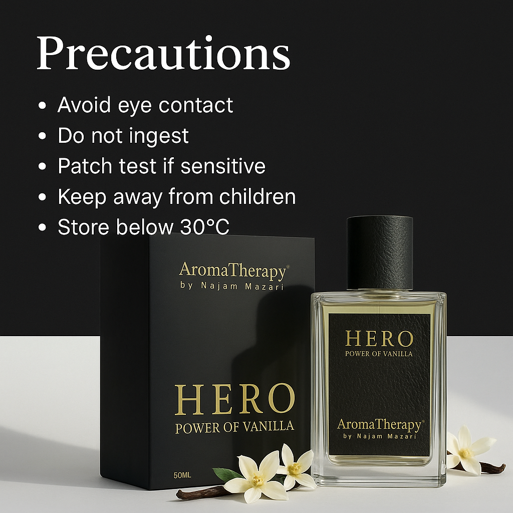 Mankind Hero perfume bottle with safety precautions