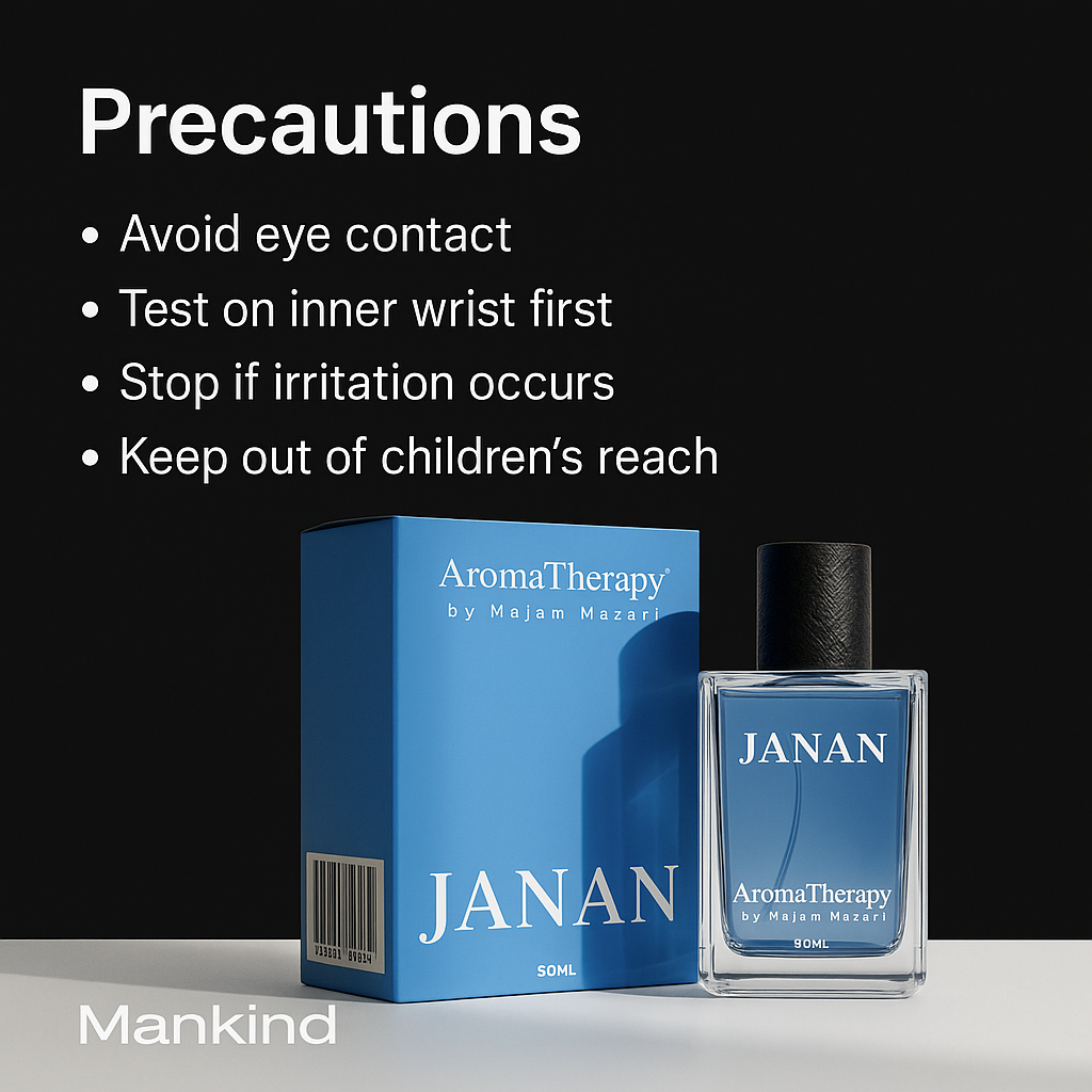 Mankind Janan perfume bottle and safety precautions