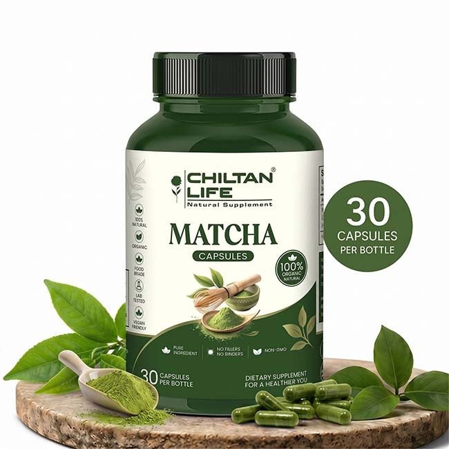 Mankind Matcha Capsule 500mg bottle with 30 tablets visible