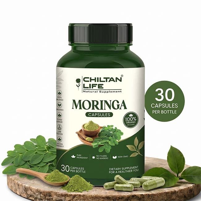 Mankind Moringa Capsules 500mg bottle with 30 tablets visible