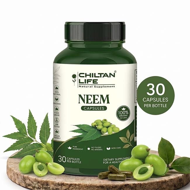 Mankind Neem Capsules 500mg bottle showing label and tablets