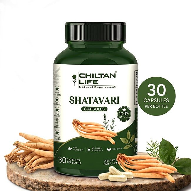 Shatavari Capsule 100% Natural Shatavari Tablets 30 Per Bottle 500mg - ChiltanPure