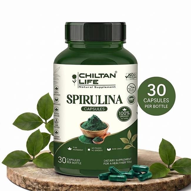 Mankind Spirulina Capsules 500mg bottle with 30 tablets