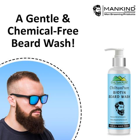 Biotin Beard Wash – Remove Dirt, Oil & Pollutants, Makes Beard Soft & Smooth, Fights Frizz, Flakes & Itchiness 150ml